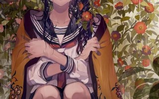 女安慰自己的插画动漫图片—柔光中的自我慰藉：动漫少女抚平心灵的伤痛